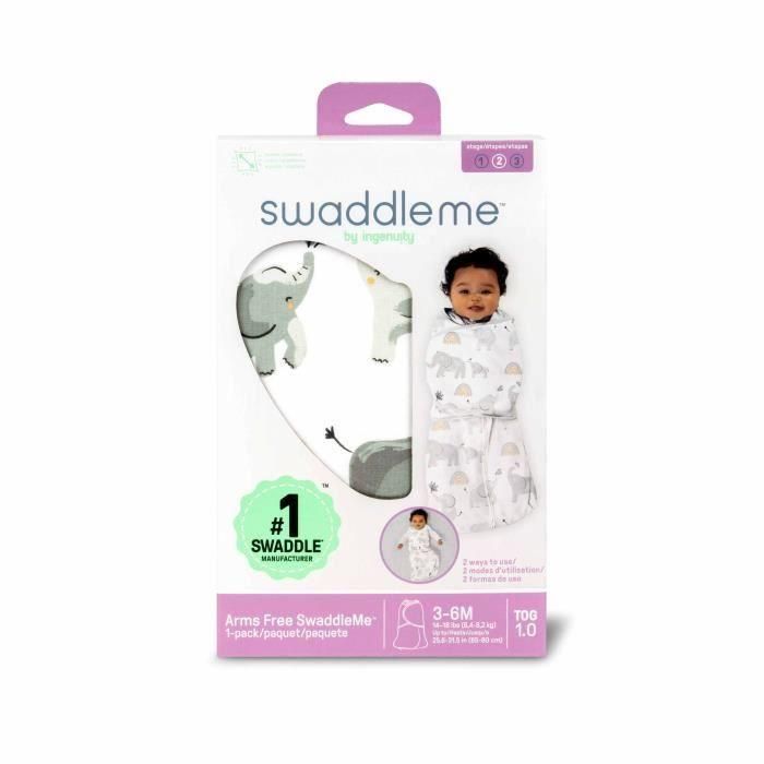 Ingenuity ING0074451999183 Saco de dormir Bebé Elefante Entretiempo TOG 1 Ajustable 3-6 meses Oeko-Tex 5