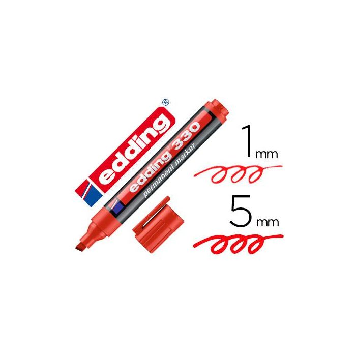 Rotulador Edding Marcador Permanente 330 Rojo Punta Biselada 1-5 mm Recargable 10 unidades