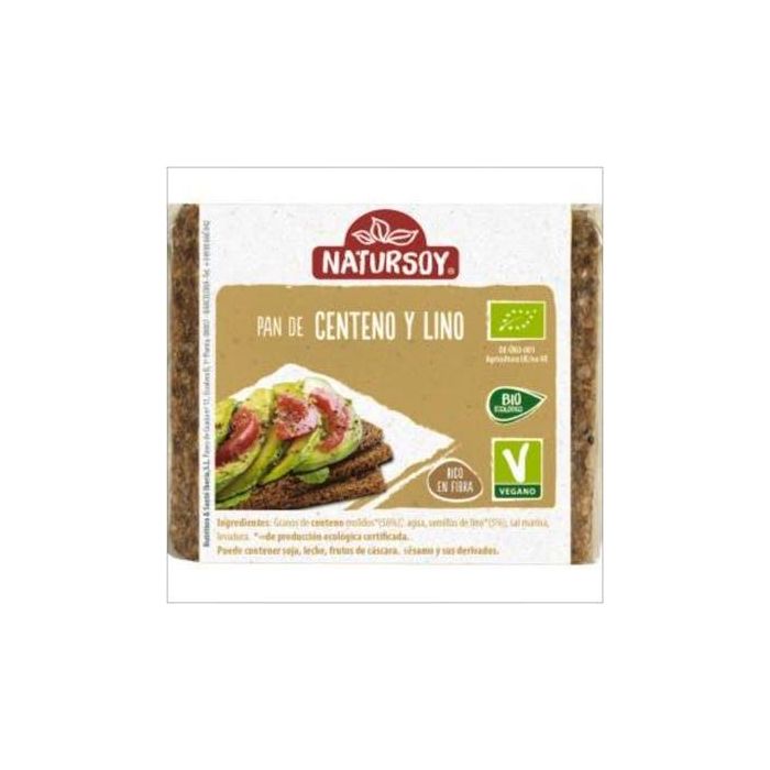 NATURSOY Pan de Centeno y Lino Ecológico 500g, 100% Vegetal y Vegano