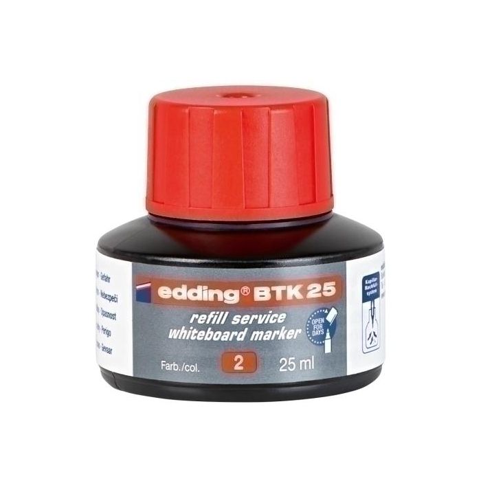 Edding BTK-25 Tinta Recambio Rotulador Pizarra Blanca Color Rojo Bote 25 ml
