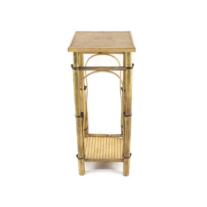 DKD Home Decor Mesita Auxiliar de Ratan Natural Estilo Balines, 36x85x36 cm, con Estante