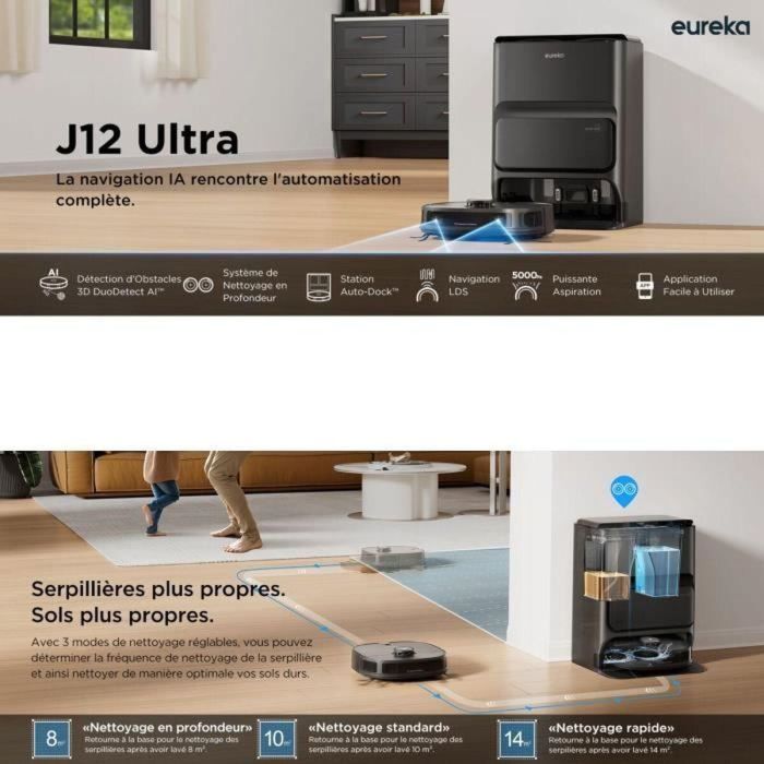 Eureka Robot aspirador J12 Ultra, 5000 Pa, Visión Nocturna, 150 min de Autonomía - Negro 4