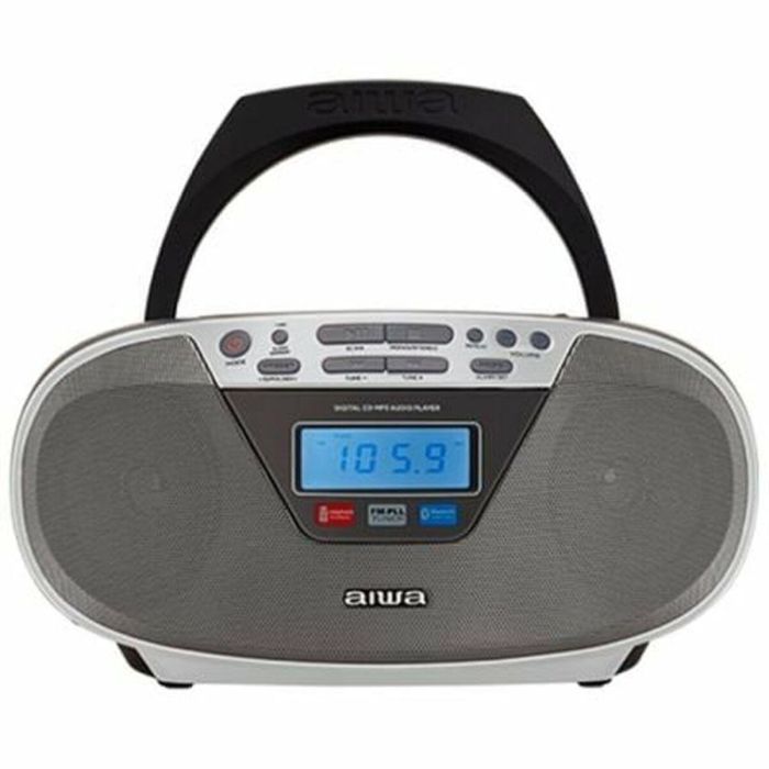 Aiwa BBTU-400SL Boombox Radio CD Bluetooth FM PLL USB MP3. Potencia 6W RMS, CD carga superior con óptica japonesa, Aux-in, Plateada