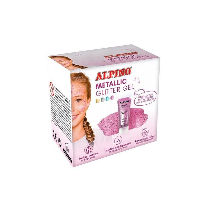 Alpino Gel Con Purpurina Metallic Glitter Caja 6 Unidades Rosa Maquillaje para Rostro y Cuerpo