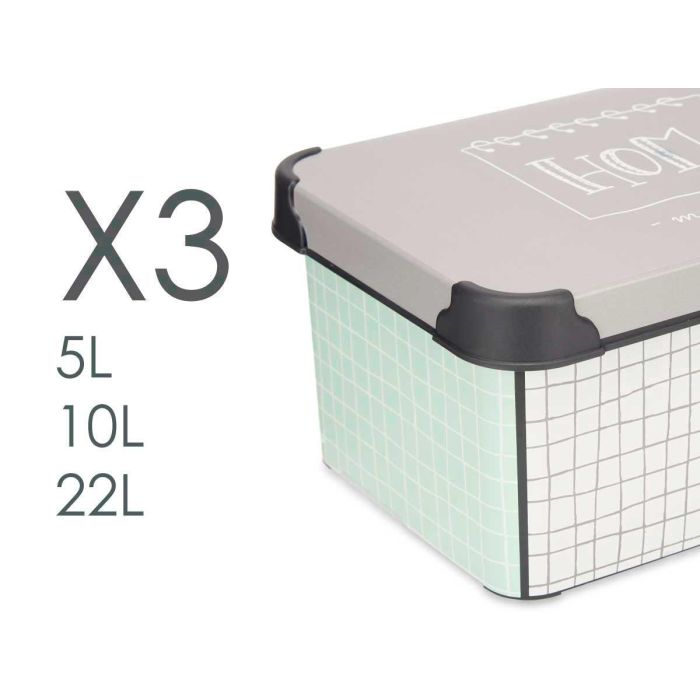 Kipit Set 3 Pzs Cajas Plástico Estampado Home 39x29x23.5 cm 3