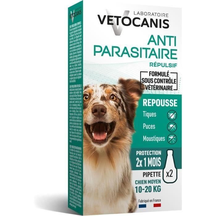 Vetocanis Pipetas Antipulgas y Anti-garrapatas para Perros 10-20 kg - Repelente Efectivo, 2x 1 Mes Protección