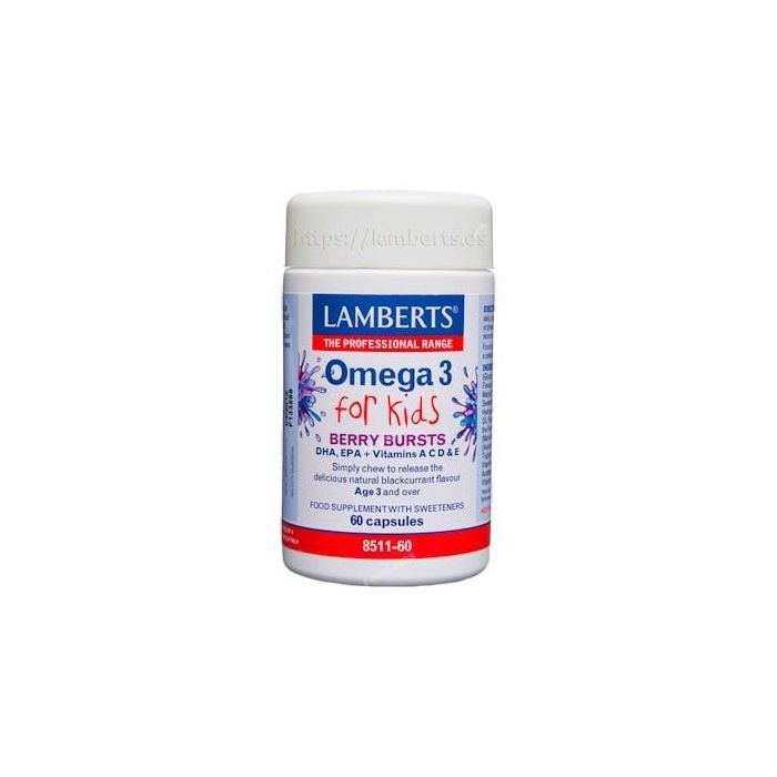LAMBERTS Omega 3 Niños con DHA, EPA y Vitaminas A, D3, E, C – Suplemento de Aceite de Pescado 60 Cápsulas