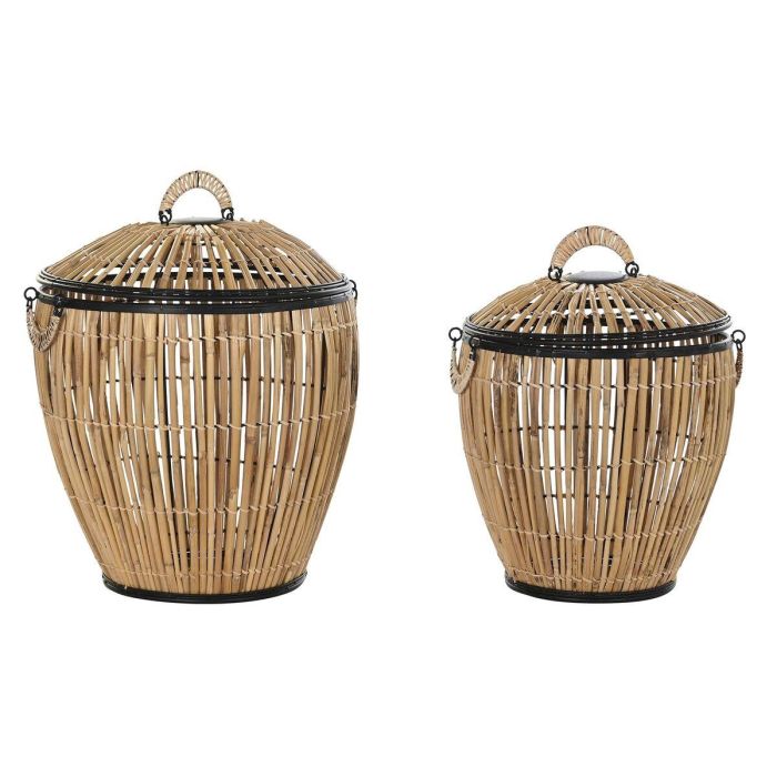 Cesta Ropa Balines DKD Home Decor Natural Negro 48 x 55 x 48 cm Set de 2