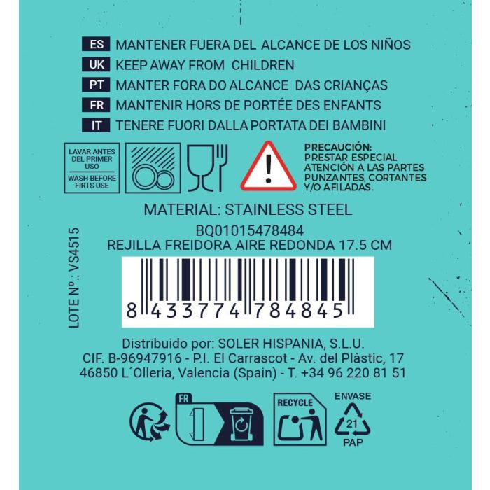 Rejilla Redonda Airfryer 17.5 cm Quttin - Inde (36 Unidades) 14