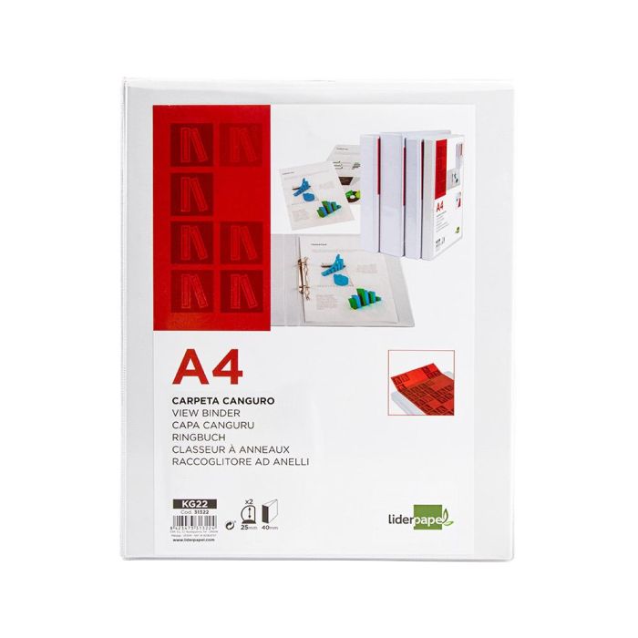 Carpeta Canguro 2 Anillas Mixtas 25 mm Liderpapel A4 Plastico Blanca 1