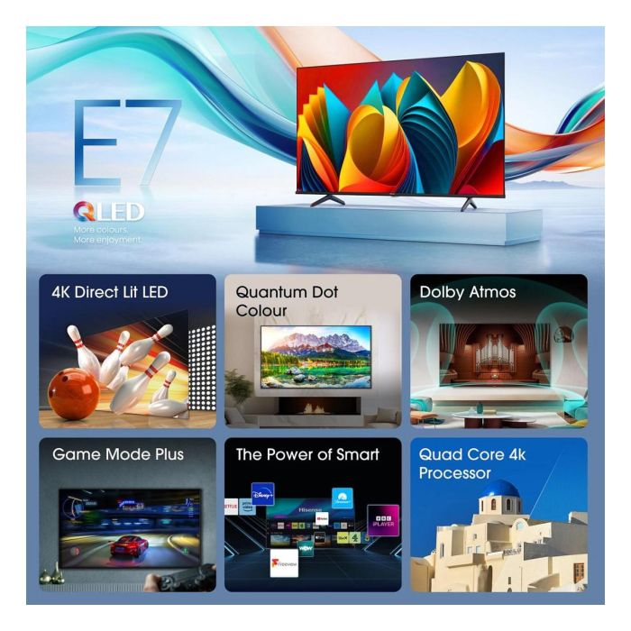 Hisense 75E77NQ | Televisor 75" (190,5 cm) 4K Ultra HD QLED Smart TV, 144 Hz, HDR10+, Dolby Atmos, VIDAA, Wi-Fi, Bluetooth, Negro 4
