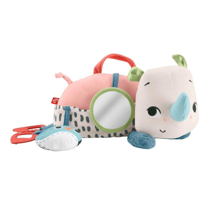 Fisher-Price Hyr55 Peluche pequeño Rinoceronte para Bebés con Espejo, Sonajero y Anillas de Zapatillas, +3 meses