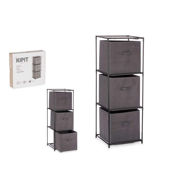Kipit Estantería de Metal con 3 Cajones de Tela TNT Gris - Medidas: 34.5 cm Ancho, 34.5 cm Fondo, 100 cm Alto (6 Unidades) Kipit Estantería de Metal con 3 Cajones de Tela TNT Gris - Medidas: 34.5 cm Ancho, 34.5 cm Fondo, 100 cm Alto (6 Unidades)