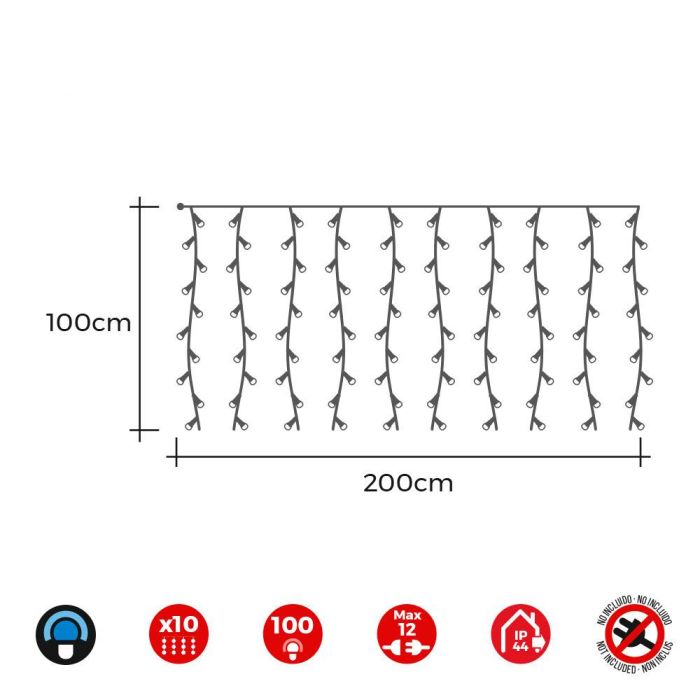 Edm Cortina de luces LED easy-connect 2x1m, 100 LEDs azul, 30V, 1.8W, IP44 interior/exterior 1