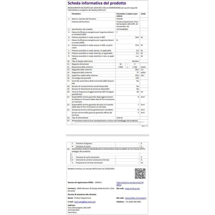 Philips 27E1N1800AE Monitor Profesional 27" 4K UHD IPS HDR Multimedia Regulable en altura Negro 12