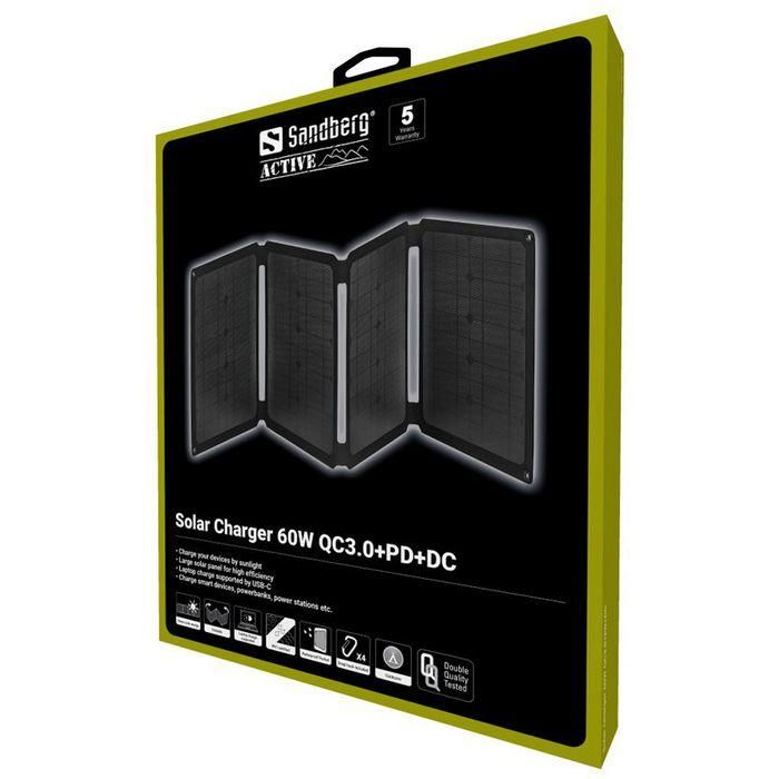 Sandberg Panel Solar Plegable 60W Monocristalino con QC3.0, PD, USB-C, USB-A, DC para Móviles, Tablets y Exteriores 4 Sandberg Panel Solar Plegable 60W Monocristalino con QC3.0, PD, USB-C, USB-A, DC para Móviles, Tablets y Exteriores 4
