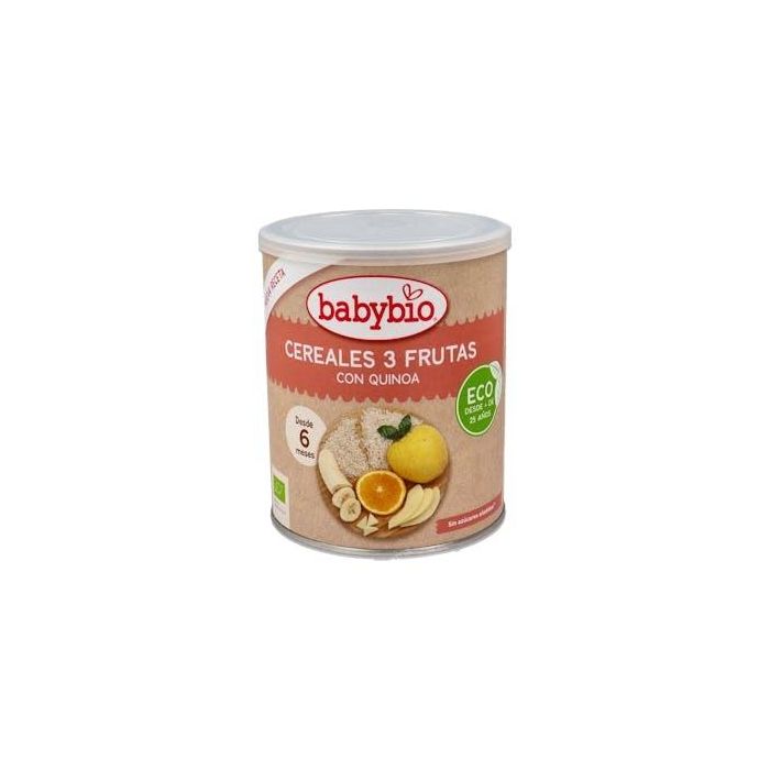 Babybio Cereales 3 Frutas con Quinoa Bio para bebés +6 meses 220g Sin Azúcares Añadidos