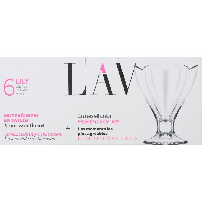 LAV Set 6 Copas Helado 250cc "Lily" - Diseño Elegante para Postres y Sorbetes (4 Cajas)