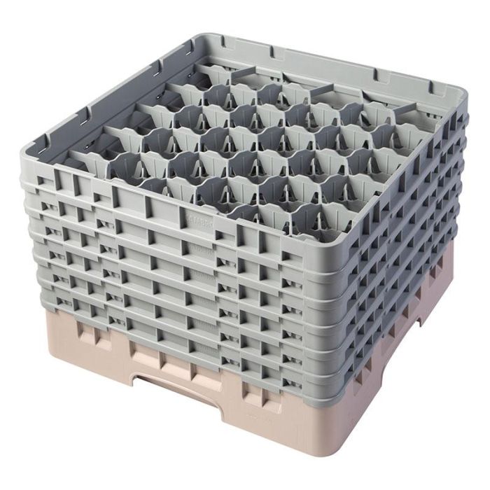 CAMBRO - 30S1114-184 - Cesta de lavado 30 comp. 6 alturas - 7,84 cm Ø máx. - alt. máx. 29,9 cm - 50 x 50 x 34,9 cm - Beige
