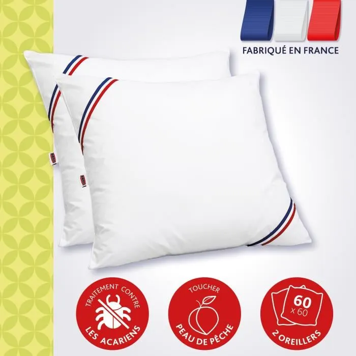 DODO Belle Nuit Set de 2 almohadas antiácaros 60x60 cm blanco 5 DODO Belle Nuit Set de 2 almohadas antiácaros 60x60 cm blanco 5