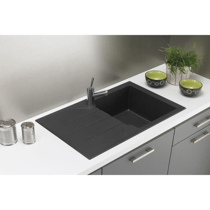 STRADOUR Fregadero de cocina empotrado 1 tazón + 1 escurridor Aloa - Resina - 81 x 50 cm - Negro 1