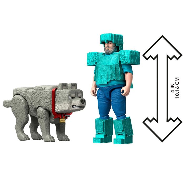 Pack 2 Figuras Steve Y Wolf Minecraft Movie Jfr71 Mattel 4