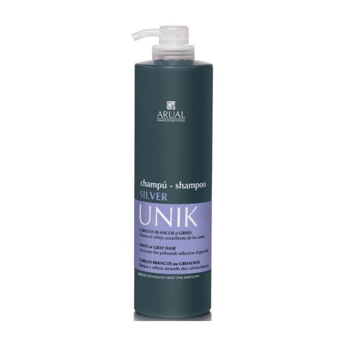 Champú Silver Unik 1000ml para cabello blanco o rubio claro - Arual | Neutraliza matices amarillos y aporta brillo Champú Silver Unik 1000ml para cabello blanco o rubio claro - Arual | Neutraliza matices amarillos y aporta brillo