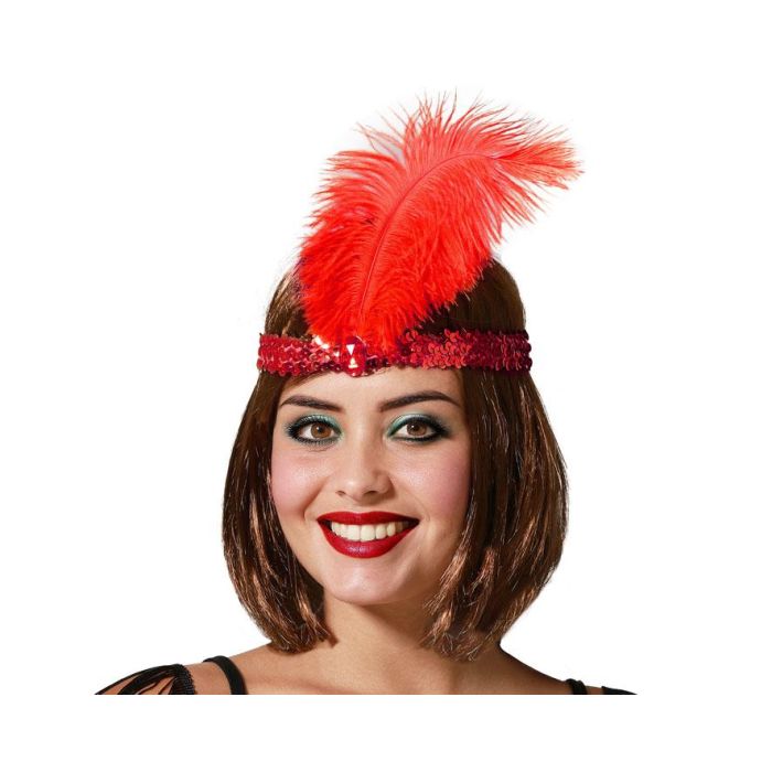 Cinta Para El Pelo Diadema Rojo Brillante Con Pluma Cinta Para El Pelo Diadema Rojo Brillante Con Pluma