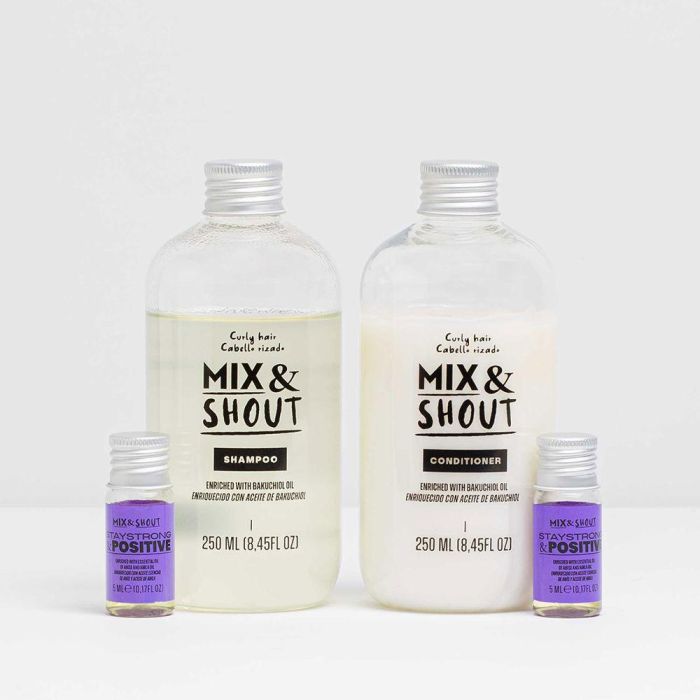 Mix & Shout RUTINA RIZADO PROTECTOR LOTE Set de Peluquería 4 Piezas Champú y Acondicionador Vegano con Bakuchiol para Cabello Rizado Fragancia Anís y Canela 2