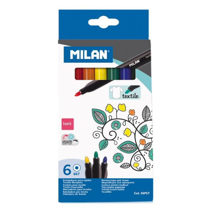 Caja con 6 rotuladores para pintar sobre tejidos milan Caja con 6 rotuladores para pintar sobre tejidos milan