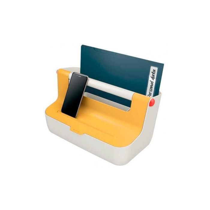 Leitz Caja De Almacenamiento Portátil Cosy C-Asa ABS Amarillo, Organizador con Compartimentos para A4 y Dispositivos Móviles