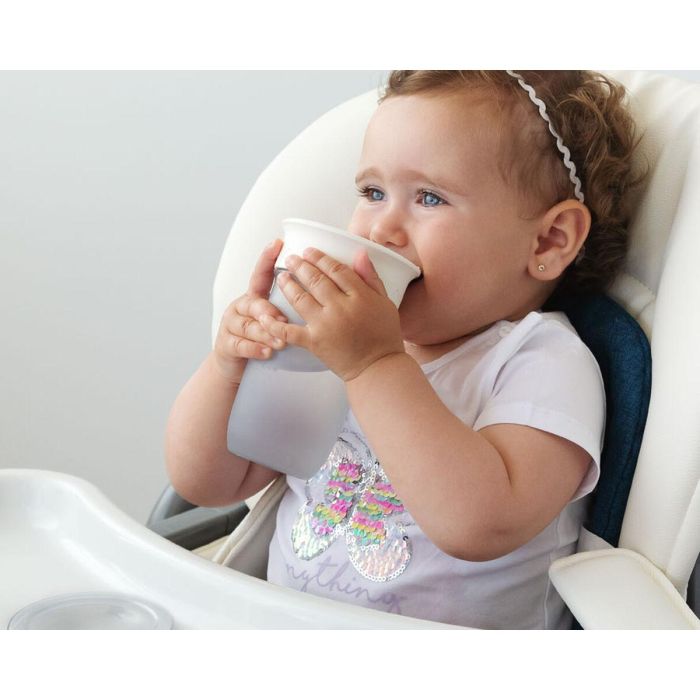 KioKids Vaso Step 3 Gris +12 meses, Taza Aprendizaje Antiderrames Silicona 300ml 3