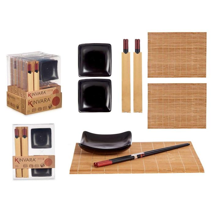 Kinvara Set de Sushi de Cerámica y Bambú Negro 6 Piezas 20x3x27 cm (Set de 12) Kinvara Set de Sushi de Cerámica y Bambú Negro 6 Piezas 20x3x27 cm (Set de 12)