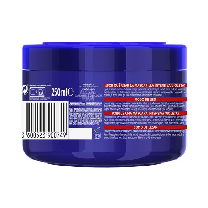 L'Oréal Paris Mascarilla Color-Vive Violeta Intensiva para Cabello con Mechas, Rubio o Gris 250 ml 1