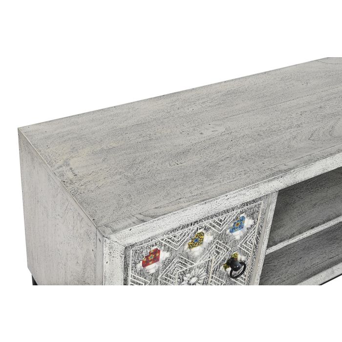 Mueble de TV DKD Home Decor Blanco Beige Gris Multicolor Cerámica Madera de mango 130 x 40 x 56 cm 1