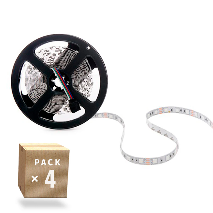 Pack 4 Tiras LED 72W 4200Lm 300 X SMD5050 12VDC IP33 x5M 40.000H [PL-219012-RGB-IP33-PK4-AP]