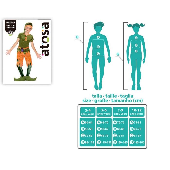 Disfraz para Niños Duende Verde Naranja (6 Pcs) 7-9 Años
