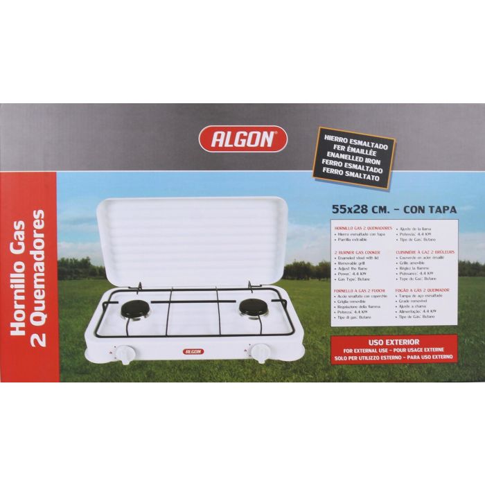 Hornillo de gas 2 fuegos con tapa Algon BBQ (2 Unidades) 4 Hornillo de gas 2 fuegos con tapa Algon BBQ (2 Unidades) 4