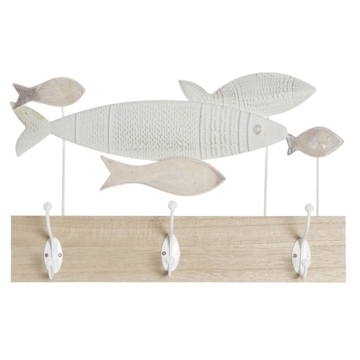 DKD Home Decor Perchero de Pared Colección Torrox Mediterráneo, Metal y MDF Blanco Marrón, Detalles Peces, 40 x 8 x 25 cm DKD Home Decor Perchero de Pared Colección Torrox Mediterráneo, Metal y MDF Blanco Marrón, Detalles Peces, 40 x 8 x 25 cm
