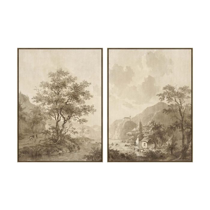 DKD Home Decor Cuadro Oriental de Yute y Ps Beige Negro 120 x 90 cm (2 Unidades)