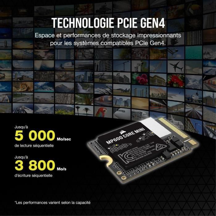 SSD interno - CORSAIR - MP600 Core Mini 1TB M.2 NVMe PCIe x4 Gen4 2 SSD - M.2 2230 - Hasta 5.000 MB/s - Negro 2 SSD interno - CORSAIR - MP600 Core Mini 1TB M.2 NVMe PCIe x4 Gen4 2 SSD - M.2 2230 - Hasta 5.000 MB/s - Negro 2