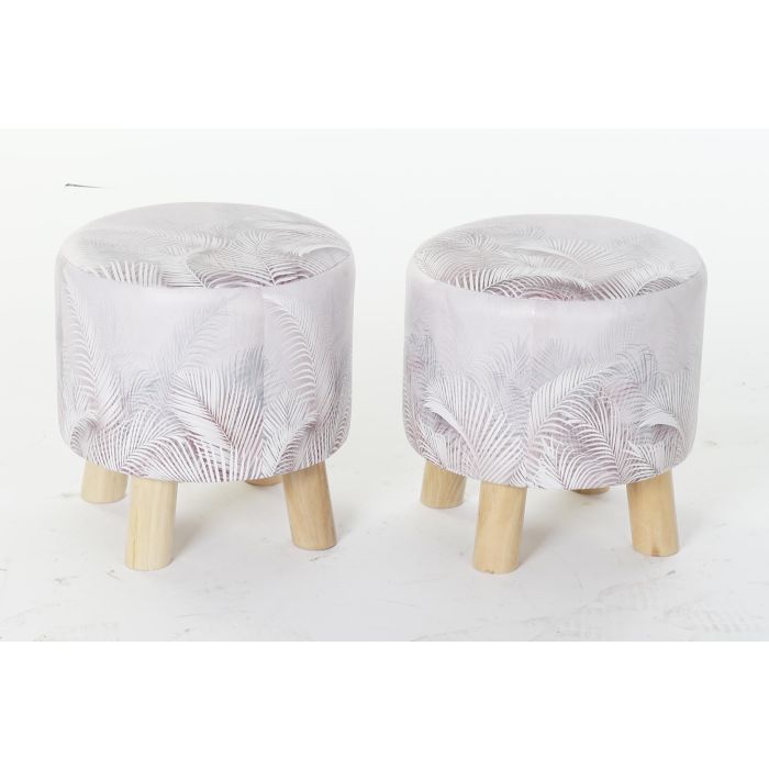 DKD Home Decor Reposapies Tropical de PU y Pino, Colección Bestone, Gris 30x30x30 cm, Altura Asiento 32cm (Set de 2)