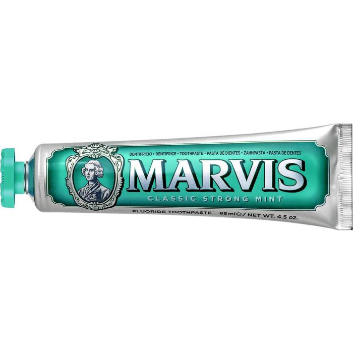Marvis Pasta de Dientes Classic Strong Mint 85ml para combatir Placa y Gérmenes, Prevenir Caries y obtener Frescor Duradero.