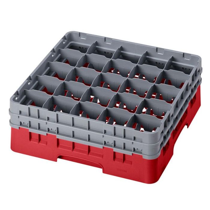 CAMBRO - 25S534-163 - Cesta de lavado 25 comp. 2 alturas - 8,7 cm Ø máx. - alt. máx. 14,9 cm - 50 x 50 x 18,4 cm - Rojo