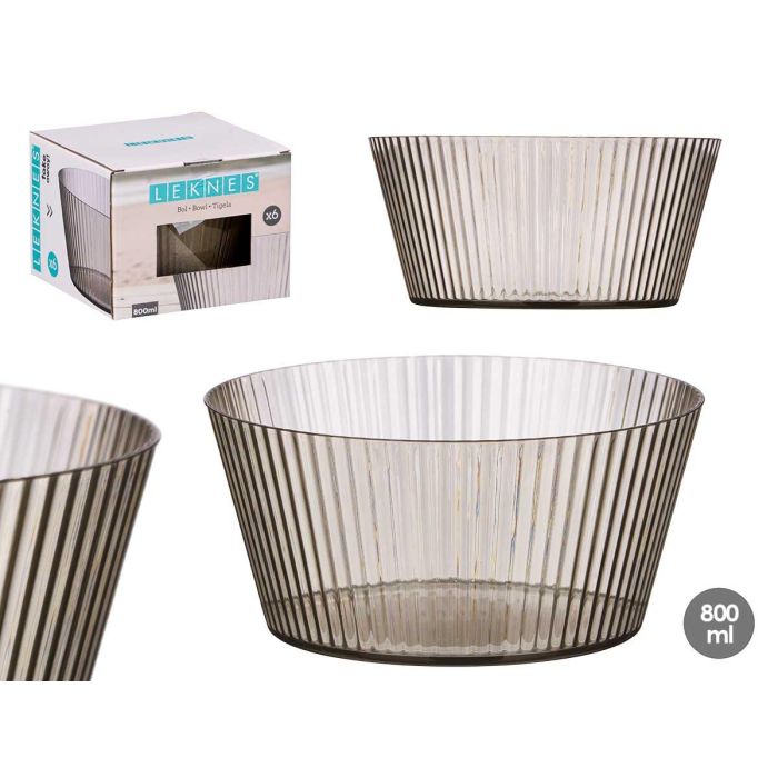 Bol Rayas Gris Pequeño 800 ml Leknes - 15x7x15 cm, Plástico PS (24 Unidades) Bol Rayas Gris Pequeño 800 ml Leknes - 15x7x15 cm, Plástico PS (24 Unidades)