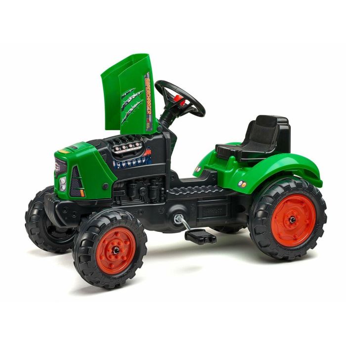 FALK Tractor de pedal Supercharger rojo con capó de apertura y remolque para niños de 2 a 5 años 1