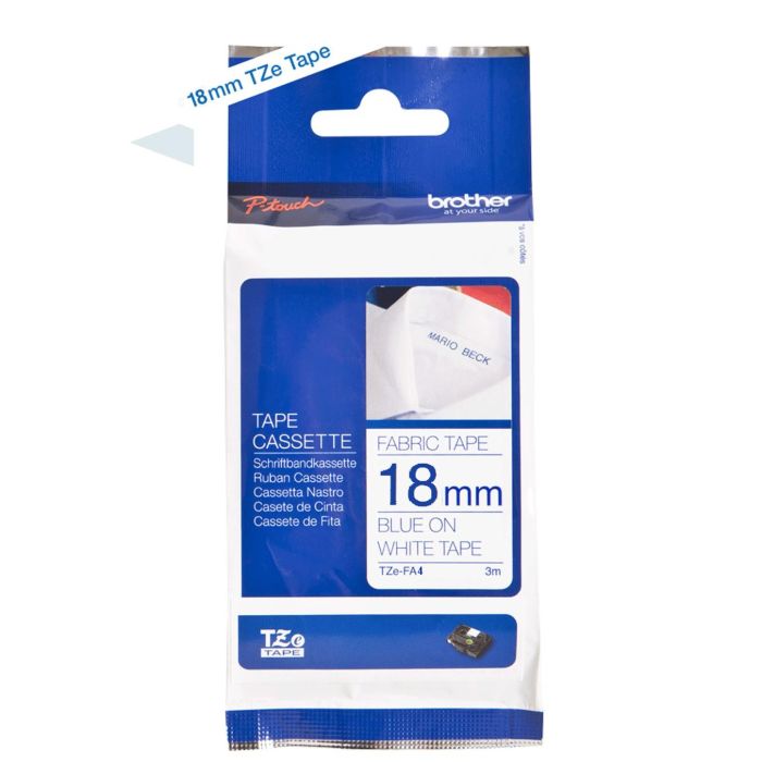 Brother Cinta Especial Texto Azul Sobre Fondo Blanco, Ancho 18 mm, Longitud 3M 1 Brother Cinta Especial Texto Azul Sobre Fondo Blanco, Ancho 18 mm, Longitud 3M 1