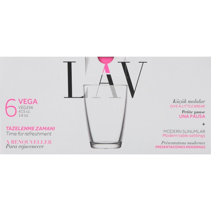 Lav Set 6 Vasos 415 cc Vega Ø8.6x12cm (8 Cajas)