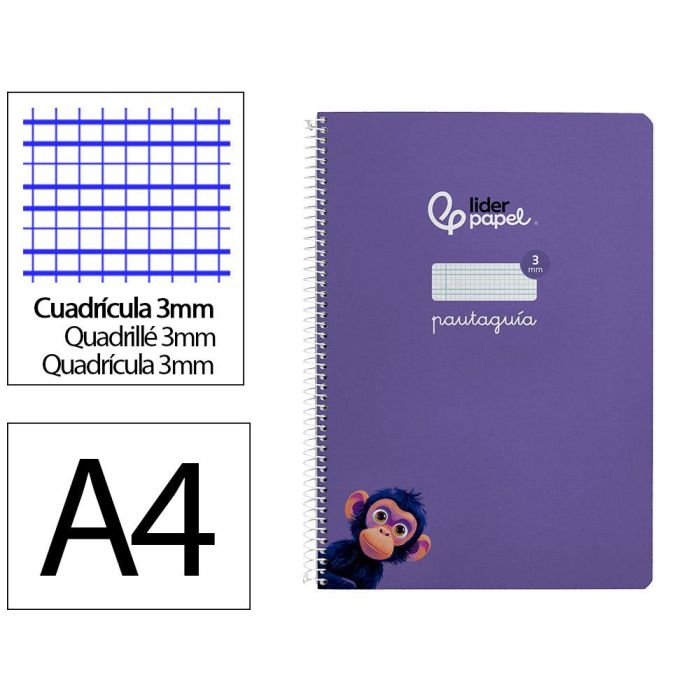 Cuaderno Espiral Liderpapel Din A4 Pautaguia Tapa Dura 80H 90 gr Cuadro Pautado 3 mm Color Lila 5 unidades