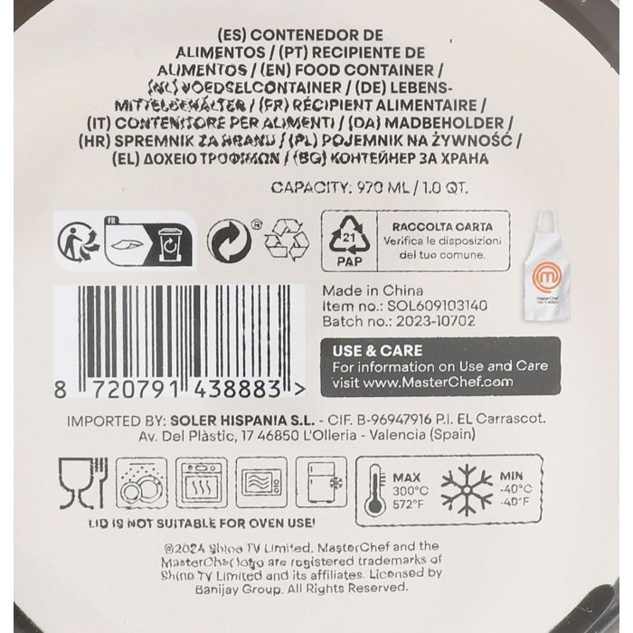 Inde Fiambrera Hermética Redonda 970 ml Masterchef - 18 cm (6 Unidades) 2